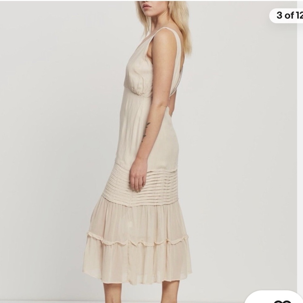 NWT Aura The Label Lauren Midi Dress Plunging V Neck Cream Large Slit Boho Chic - Picture 3 of 12